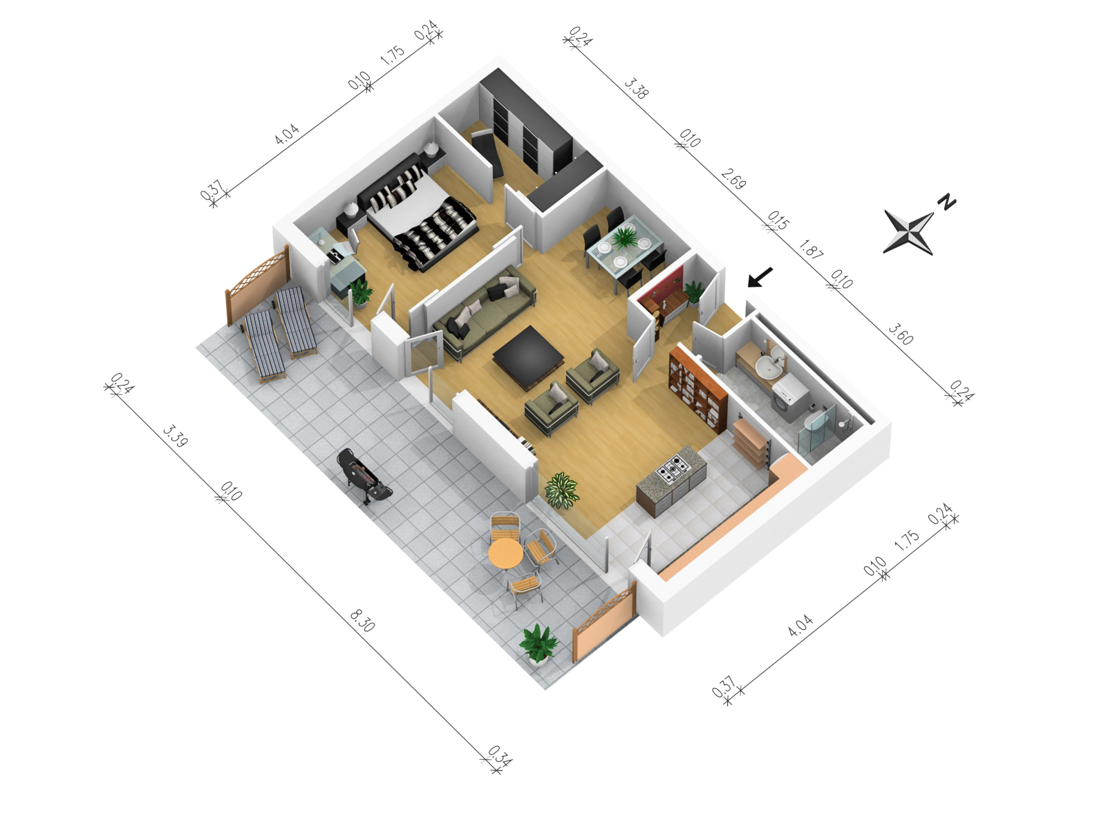 Wohnung #02, 2-Zimmerwohnung, 76m², EG